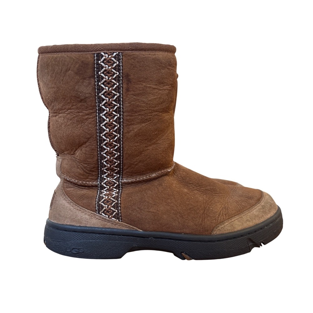 UGG Ultimate Tas Boots Women Brown Suede Shearling Embroidered SIZE 9